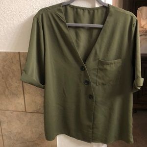 Olive green silk top